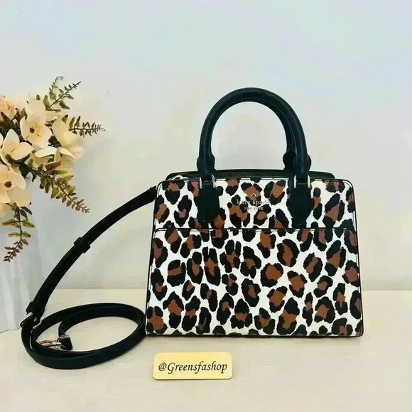 Kate Spade Purse Madison Spotted Animal Printed Satchel Leopard - Picture 2 of 11